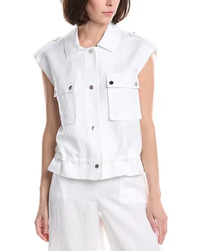 Kenneth Cole Drawcord Snap Front Linen-blend Jacket In White