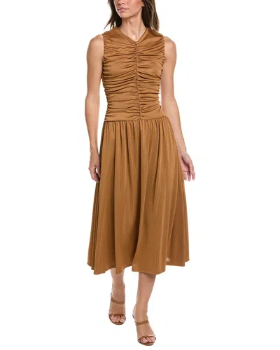 Kenneth Cole Drawstring A-line Midi Dress In Brown