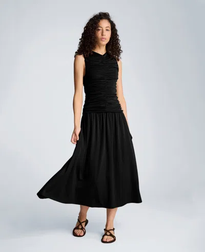 Kenneth Cole Drawstring Ruched A-line Midi Milano Jersey Dress In Black