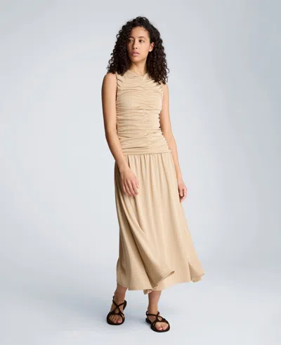 Kenneth Cole Drawstring Ruched A-line Midi Milano Jersey Dress In Brown