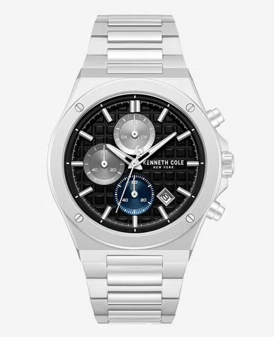 Kenneth Cole Dress Sport Chronograph Black Dial Stainless Steel Bracelet Watch In Metallic