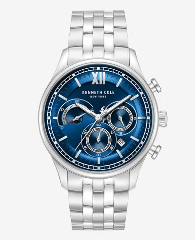 Kenneth Cole Dress Sport Chronograph Blue Dial Stainless Steel Bracelet Watch In Metallic