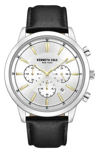 Kenneth Cole Dress Sport Chronograph Leather Strap Watch, 44mm