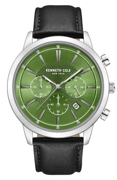 Kenneth Cole Dress Sport Chronograph Leather Strap Watch, 44mm