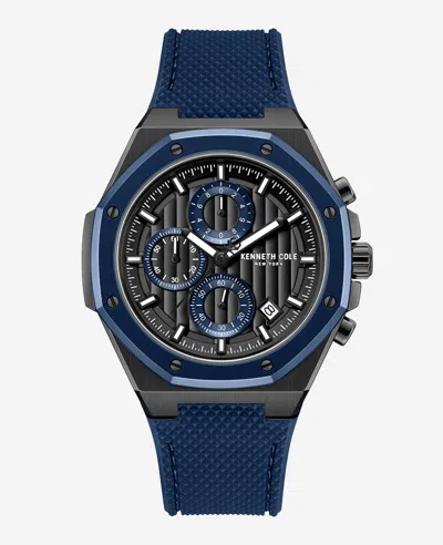 Kenneth Cole Dress Sport Chronograph Two-tone Silicone Strap Watch In Blue