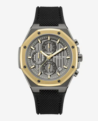 Kenneth Cole Dress Sport Chronograph Two-tone Silicone Strap Watch In Black