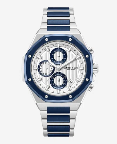 Kenneth Cole Dress Sport Chronograph Two-tone Stainless Steel Bracelet Watch In Blue