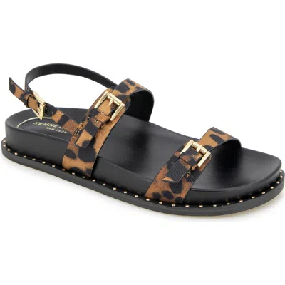 Kenneth Cole Drinity Flat Slingback Sandal In Leopard Fabric