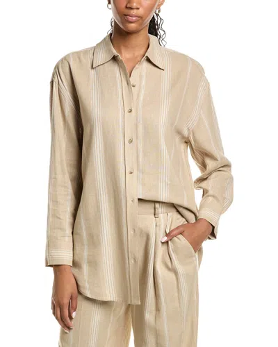 Kenneth Cole Drop Shoulder Linen-blend Boyfriend Shirt In Brown