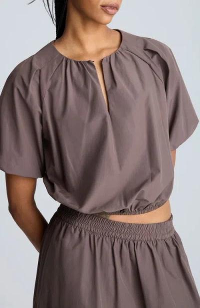 Kenneth Cole Elastic Hem Crop Top In Mocha Brown