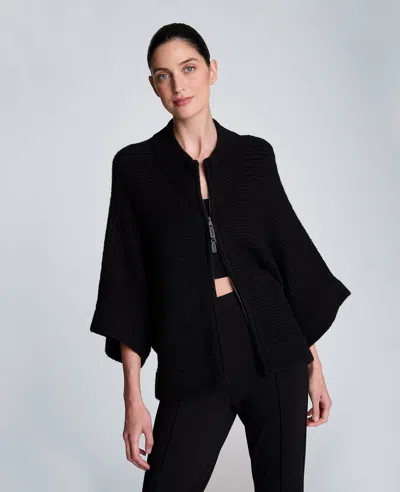 Kenneth Cole Elbow Sleeve Doleman Zip Cardigan In Black