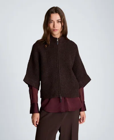 Kenneth Cole Elbow Sleeve Doleman Zip Cardigan In Brown