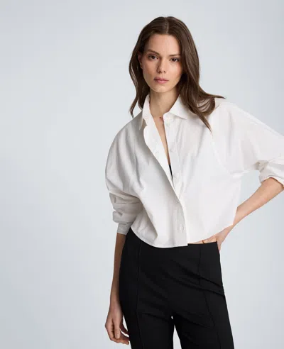 Kenneth Cole Exaggerated Armhole Cropped Long Sleeve Button Front Shirt In White