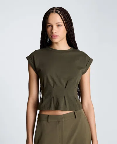 Kenneth Cole Extended Shoulder Top With Peplum Waist In Green
