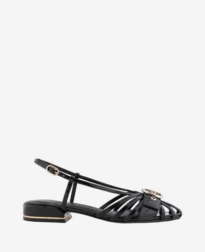 Kenneth Cole Farrah Patent Caged In Buckle Sandal In Black Patent