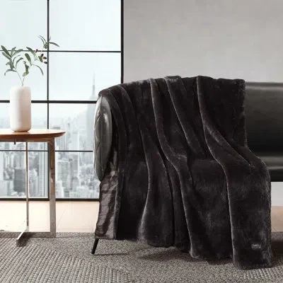Kenneth Cole Faux Fur Solid Throw Blankets In Brown