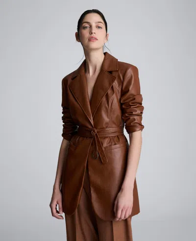 Kenneth Cole Faux Leather Belted Trench In Brown