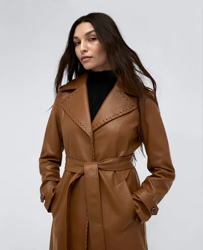 Kenneth Cole Faux Leather Belted Trench In Cognac