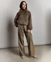 Kenneth Cole Faux Leather High Rise Wide Leg Trouser Pant In Wheatgrass