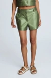 Kenneth Cole Womens Metallic Faux Leather Boxy Vest Shorts In Green