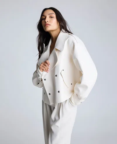 KENNETH COLE FAUX LEATHER SNAP FRONT SHORT TRENCH