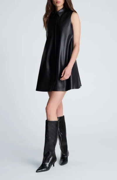 Kenneth Cole Faux Leather Swing Shirt Dress In Black
