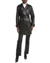 Kenneth Cole Faux Leather Trench Coat In Black