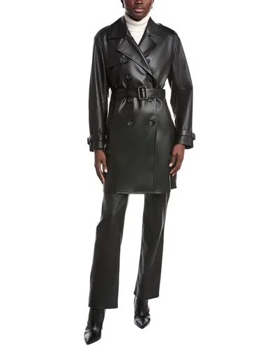 Kenneth Cole Faux Leather Trench Coat In Black