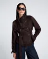 Kenneth Cole Faux Suede Cropped Belted Trench Jacket In Brown