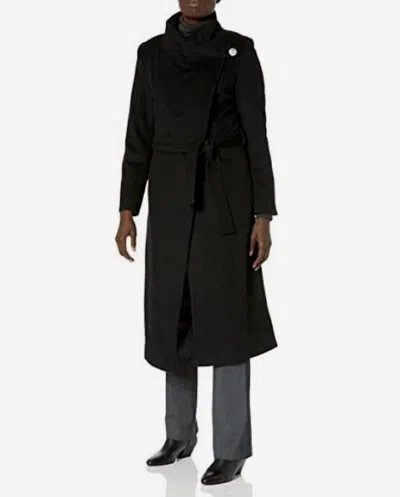 Kenneth Cole Fencer Melton Wool Belted Mid Length Coat In Black