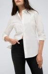 Kenneth Cole Womens Satin Striped Cropped Boyfriend Shirt High Rise Barrel Leg Denim Jeans In Pure White