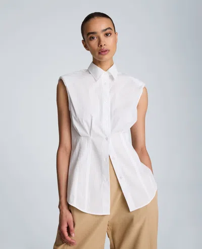 Kenneth Cole Fitted Pleat Body Sleeveless Button Front Shirt In White