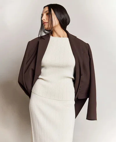 Kenneth Cole Fitted Ribbed Crew Neck Pullover Sweater In Almond Milk