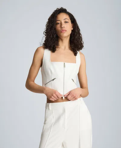 Kenneth Cole Fitted Zip Front Bodice With Zip Pockets In White