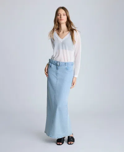 Kenneth Cole Fly Front Belted Maxi Skirt In Nu Wash