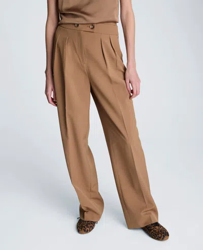 Kenneth Cole Fly Front Crisscross Wide Leg Faux Double Waistband Pant In Brown
