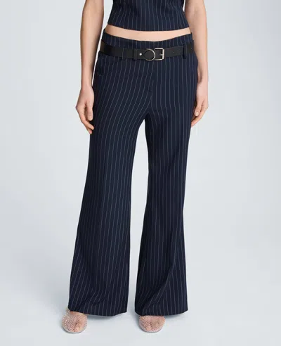 Kenneth Cole Fly Front Flare Belted Pant In Blue