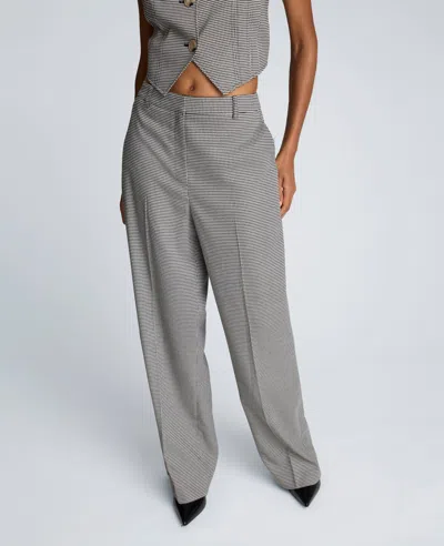 Kenneth Cole Fly Front High Rise Houndstooth Wide Leg Pant In Gray