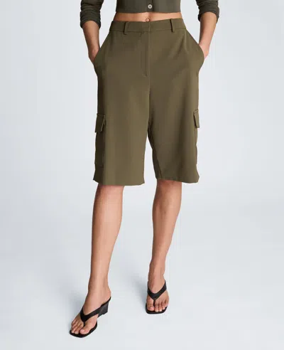 Kenneth Cole Fly Front High Rise Long Short With Cargo Pockets In Green