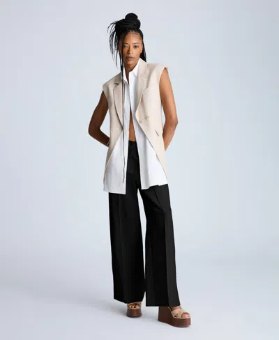 Kenneth Cole Fly Front High Rise Pintuck Wide Leg Pants Pant In Black