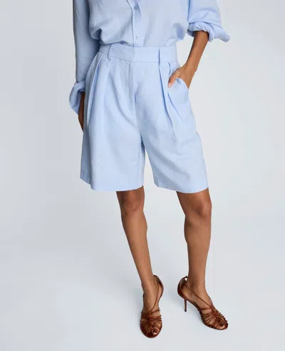 Kenneth Cole Fly Front High Rise Pleated Bermuda Short In Blue