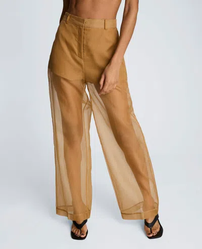 Kenneth Cole Fly Front High Rise Sheer Wide Leg Pant In Brown