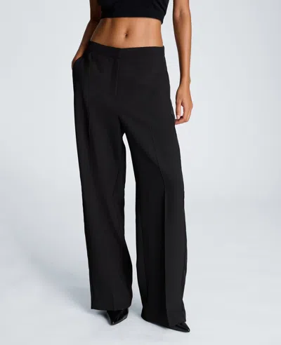Kenneth Cole Fly Front High Rise Side Striped Wide Leg Pant In Black