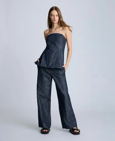 Kenneth Cole Fly Front High Rise Slash Pocket Wide Leg Pants Pant In Dark Navy Multi