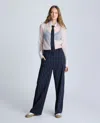 Kenneth Cole Fly Front High Rise Slash Pocket Wide Leg Pants Pant In Dark Navy,pure White