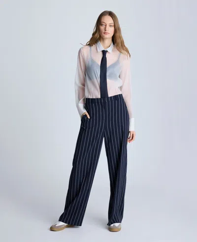 Kenneth Cole Fly Front High Rise Slash Pocket Wide Leg Pants Pant In Dark Navy,pure White