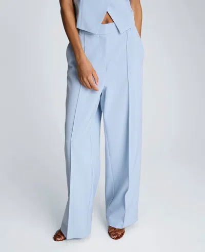 Kenneth Cole Fly Front High Rise Wide Leg Pintuck Pant In Blue