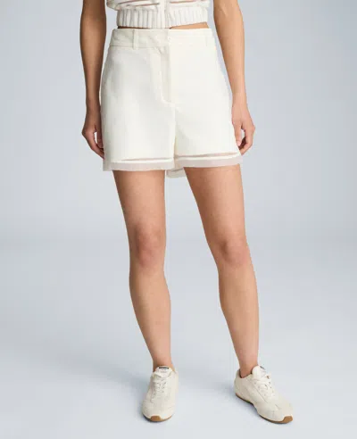 Kenneth Cole Fly Front High Rise Wide Leg Sheer Short In White