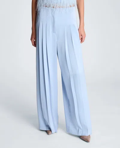 Kenneth Cole Fly Front High Rise Wide Leg Stitched Tripe Pleat Pant In Blue