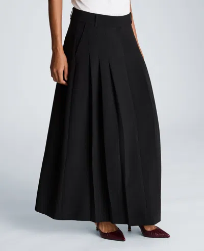 Kenneth Cole Fly Front Pleated Maxi Skirt In Black